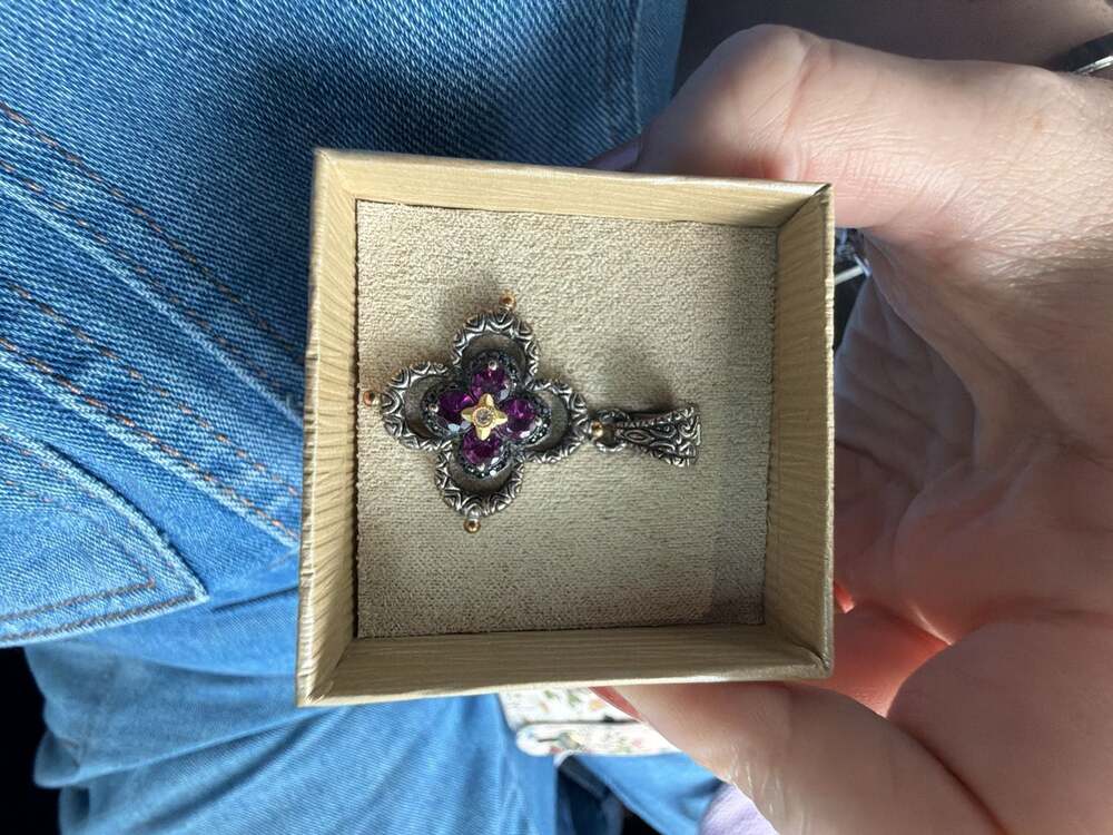 BARBARA BIXBY STERLING/18K FLOWER ENHANCER GEMSTONE PENDANT